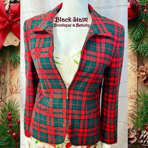 🎁🎄Holiday Blazer Jacket by Norton McLaughton. Red & green plaid. Sz 6P